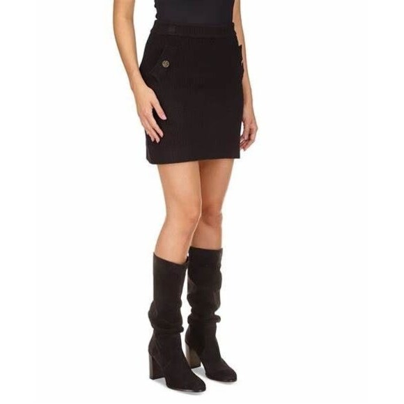 Michael Kors Women's Knit Pull On Mini Skirt Front Welt Logo Buttons Black XXL - Picture 4 of 10